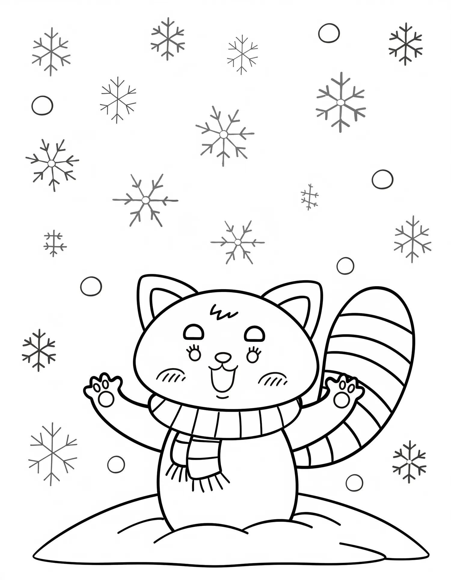 Panda Roux Kawaii dans la Neige - Coloriage kawaii à imprimer gratuitement